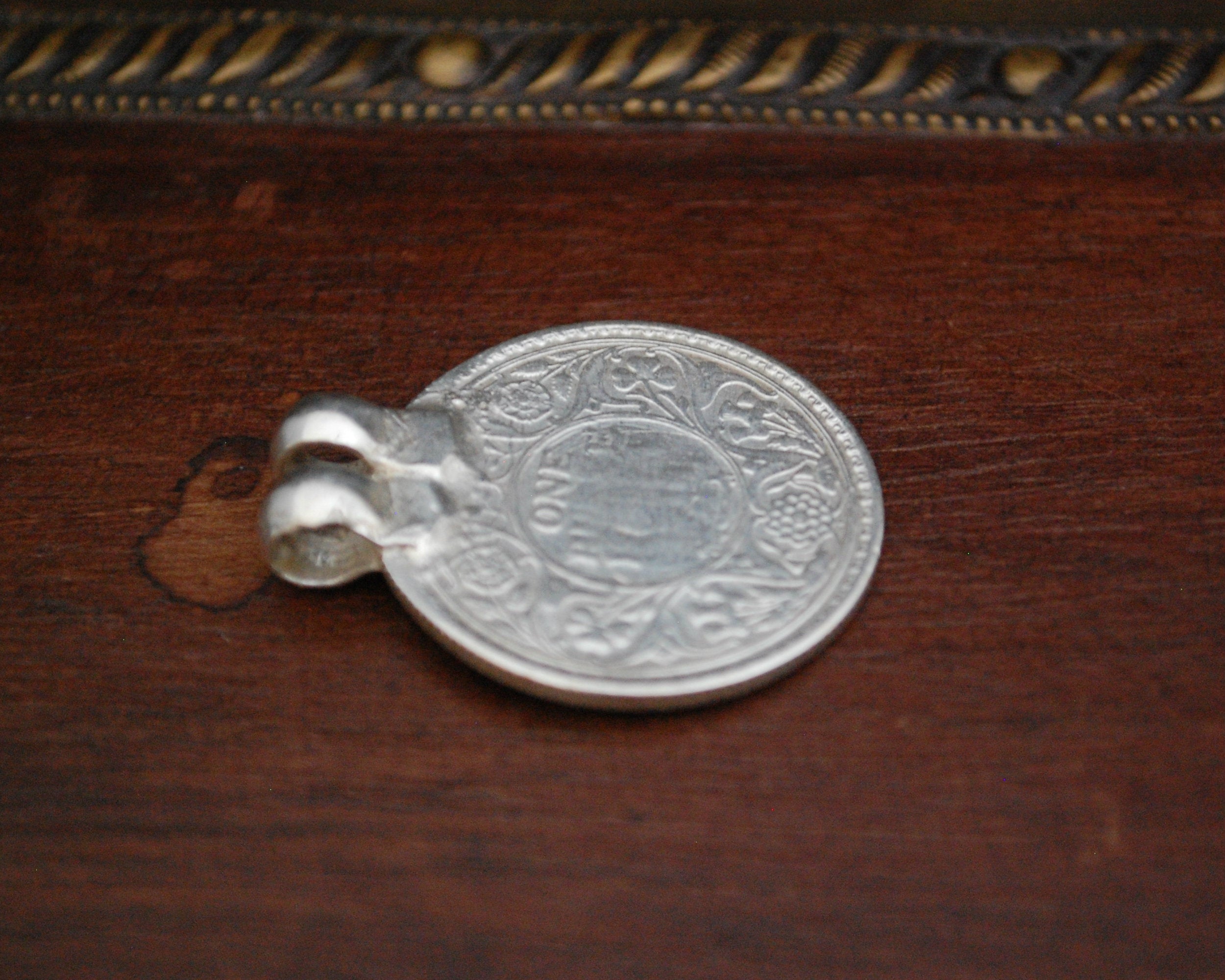 Antique Indian One Rupee Coin Pendant