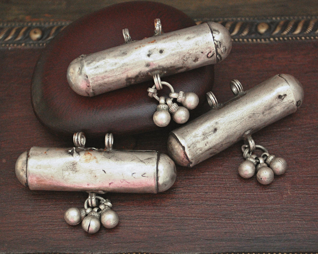 Rajasthani Silver Taviz Pendant with Bells