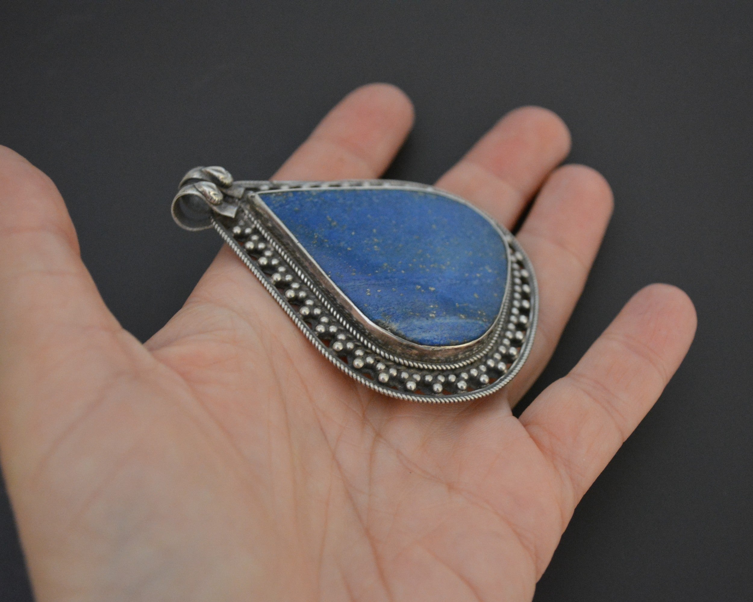 Huge Lapis Lazuli Sterling Silver Pendant