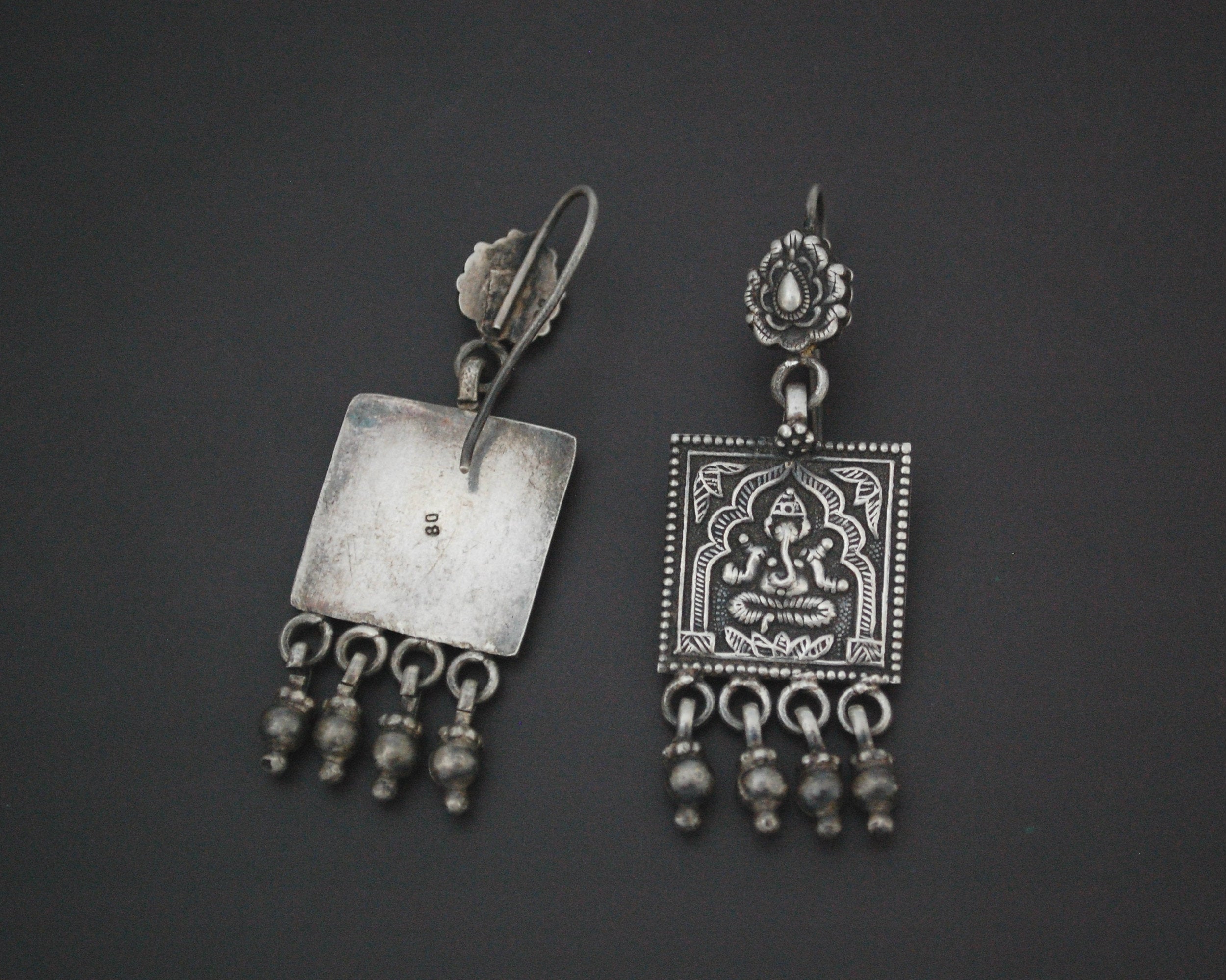 Rajasthani Ganesha Silver Earrings with Dangles