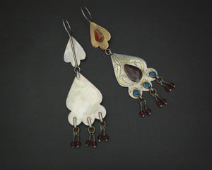 Turkmen Gilded Earrings with Carnelian and Turquoise