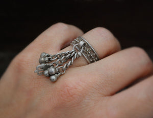 Old Rajasthani Silver Ring with Tassels - Size 6.5