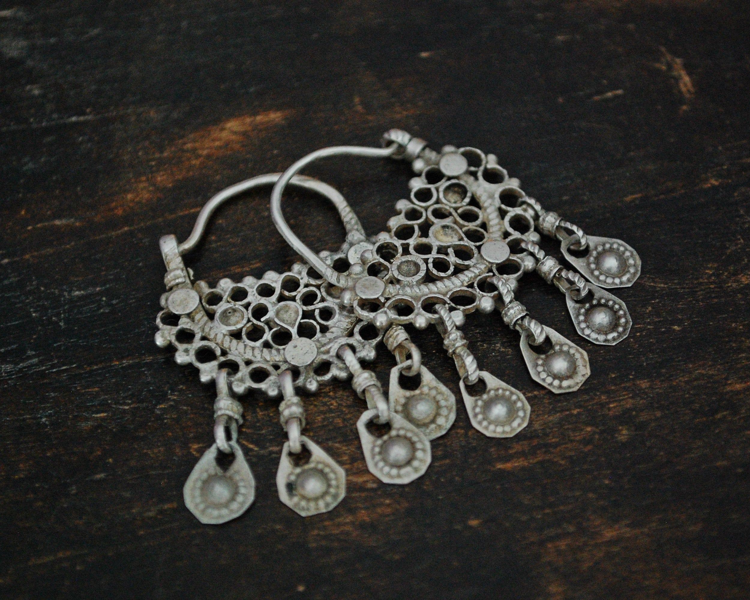 Antique Afghani Hoop Earrings with Tassels