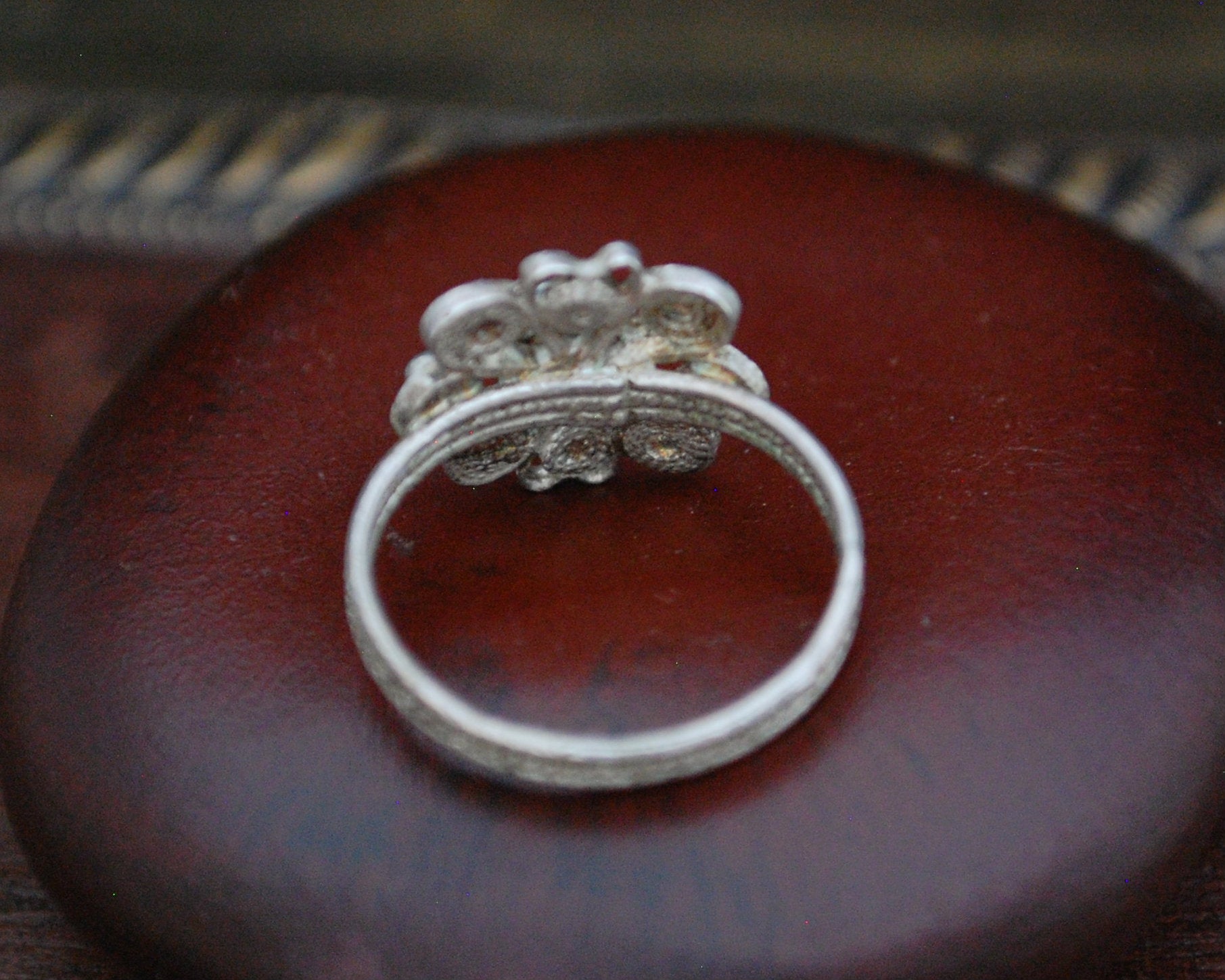 Old Croatian Filigree Coral Ring - Size 7
