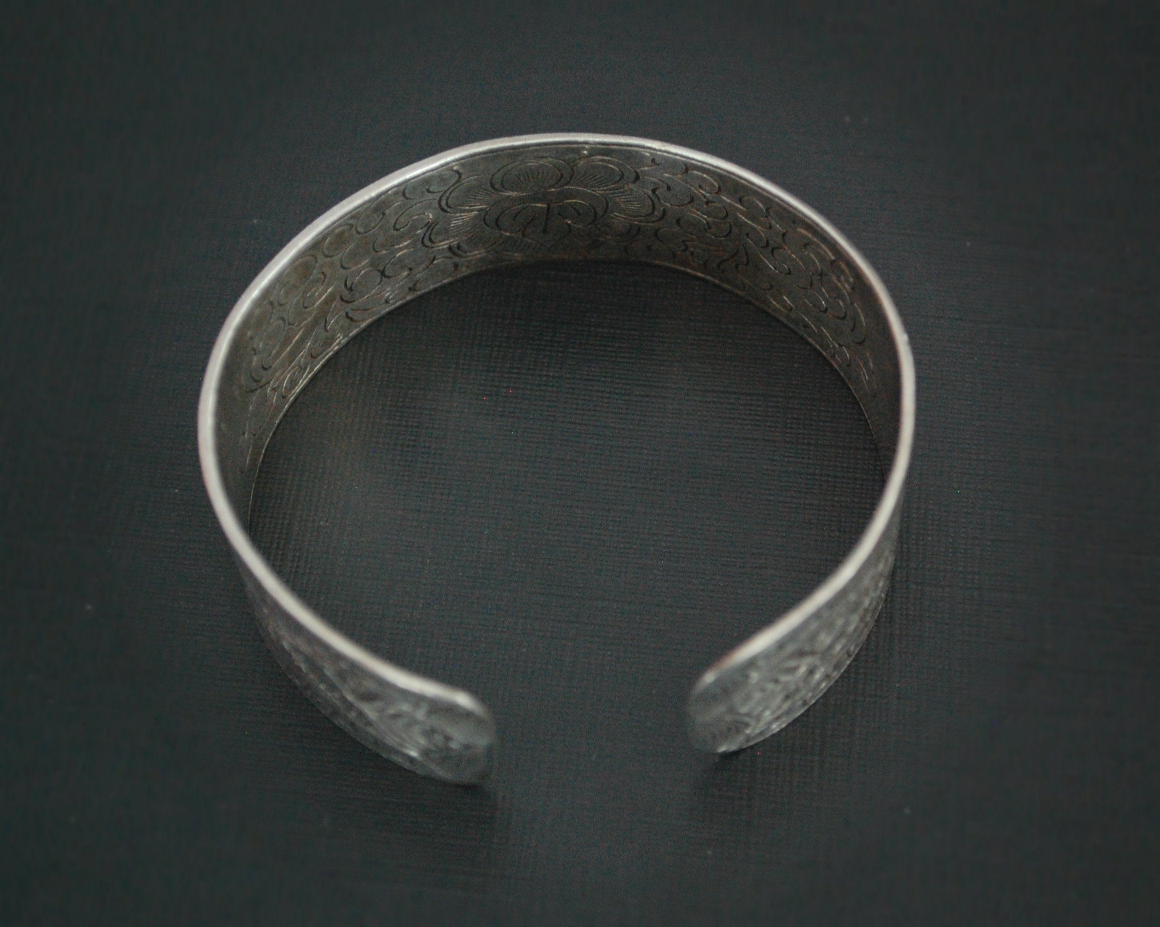 Nepali Lotus Engraved Cuff Bracelet