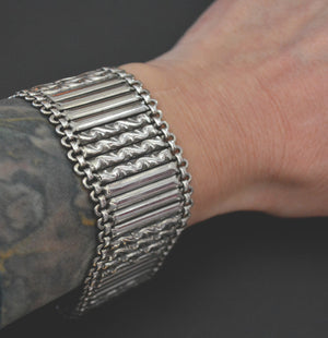 Wide Rajasthani Silver Link Bracelet