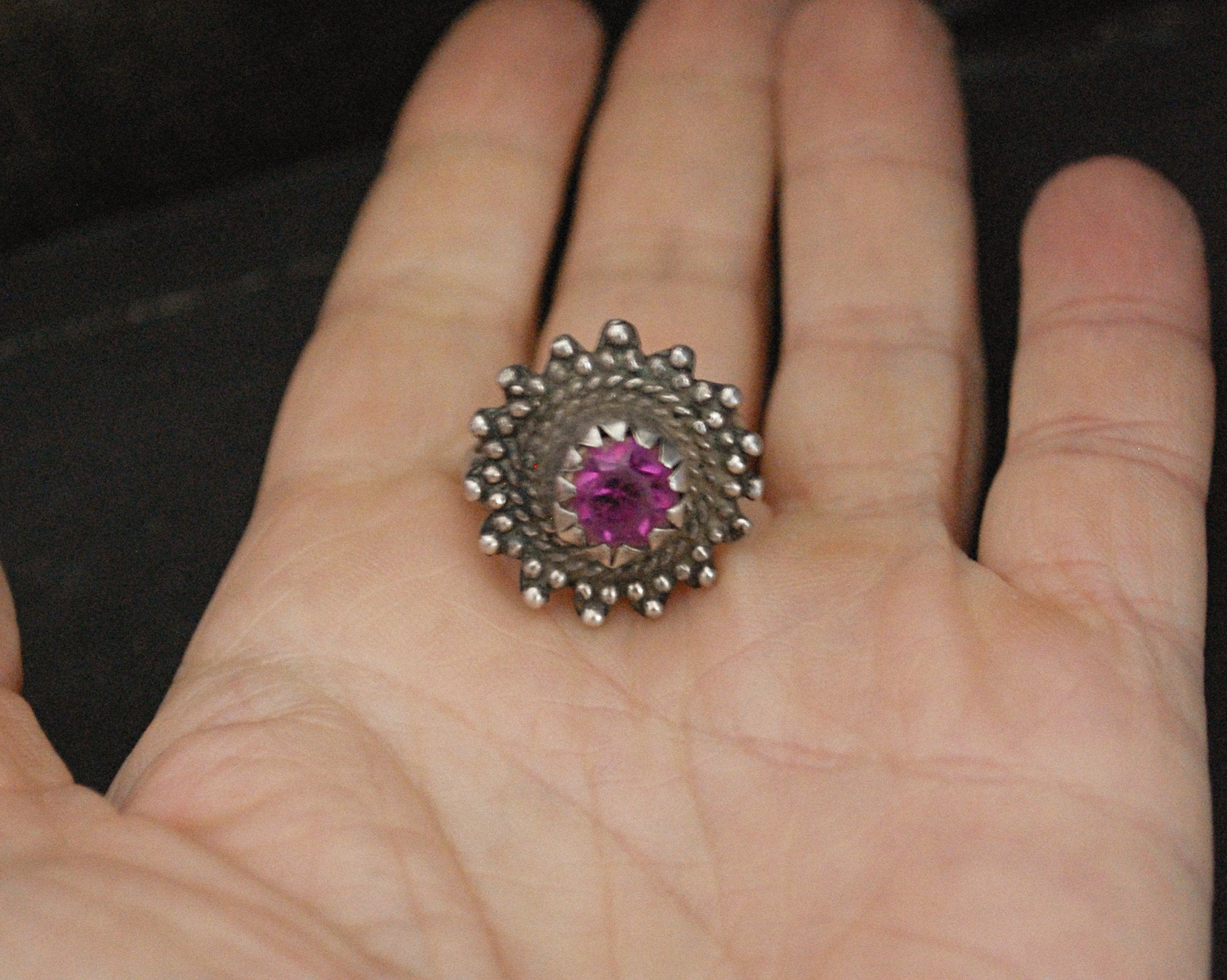 Antique Afghani Pink Glass Ring - Size 7.5