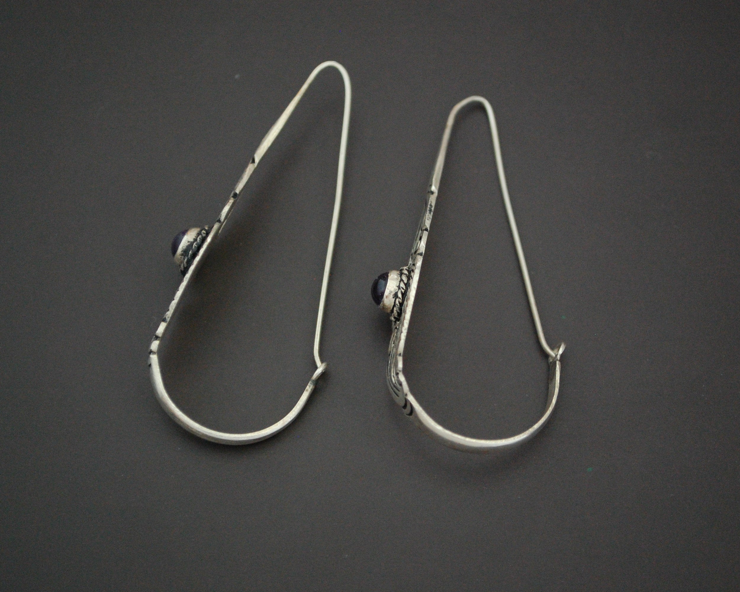 Ethnic Amethyst Long Hoop Earrings