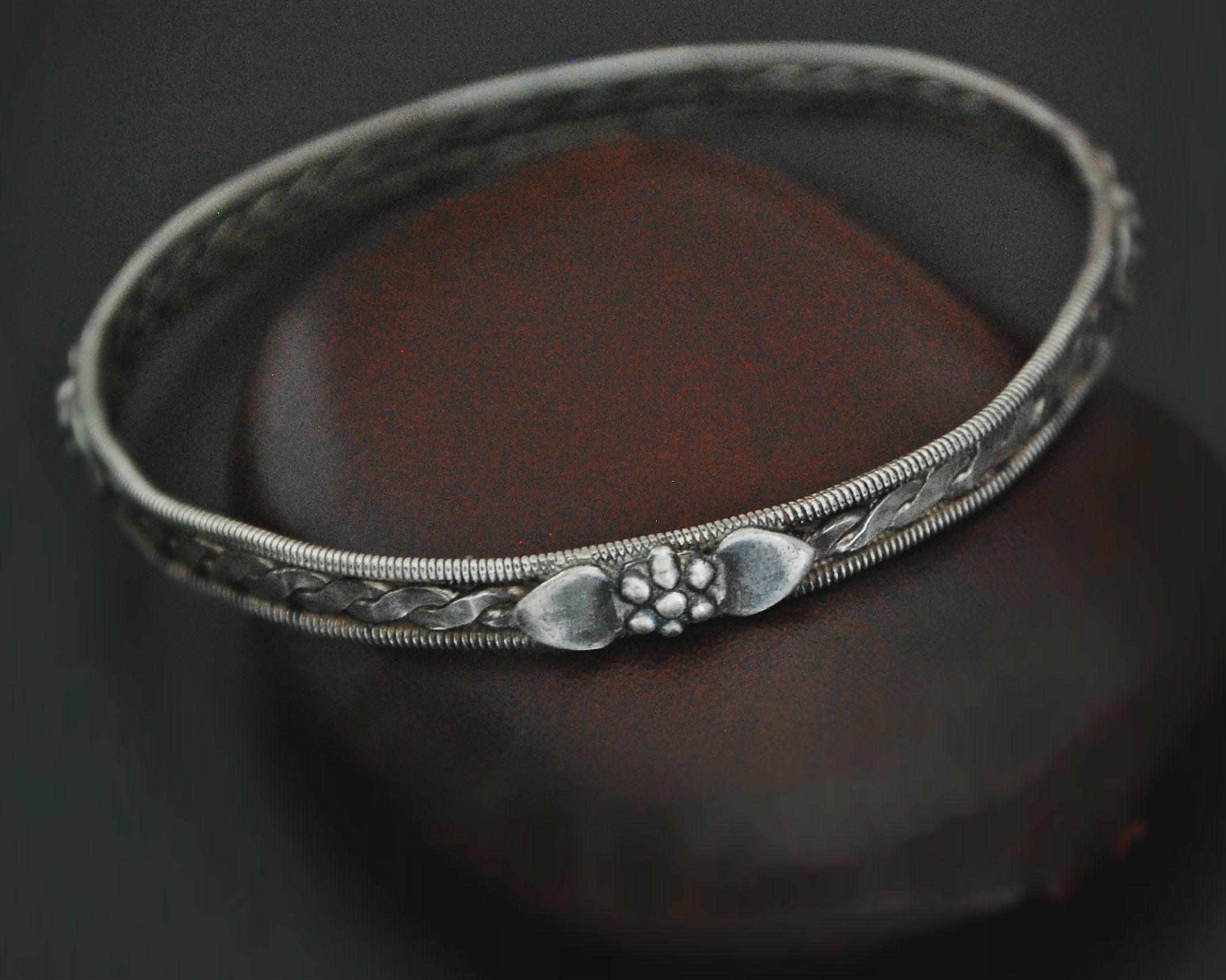 Rajasthani Silver Bangle Bracelet with Flowers - SMALL/MEDIUM