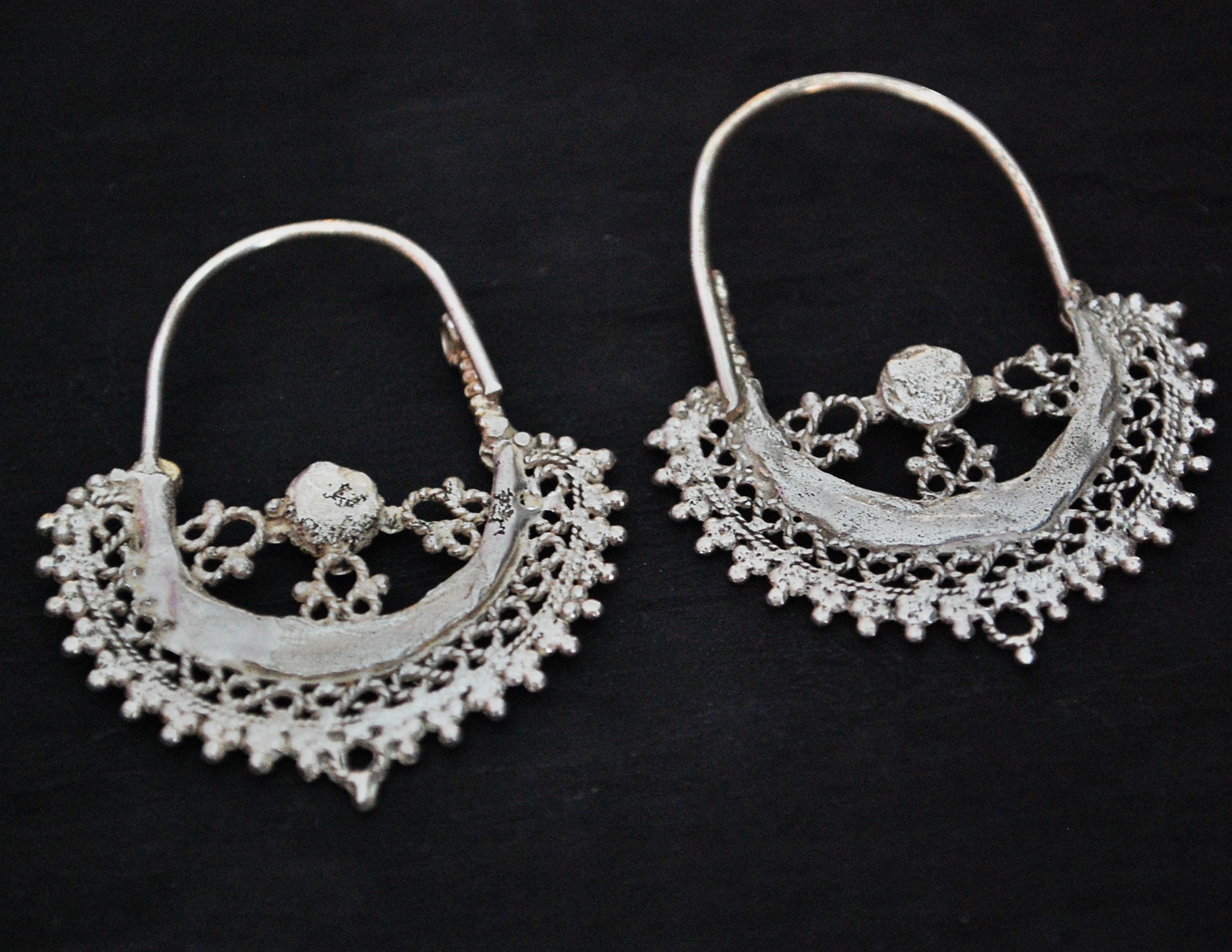 Antique Afghani Hoop Earrings with Turquoise