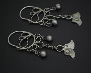 Uzbek Silver Hoop Earrings with Tassels and Bells
