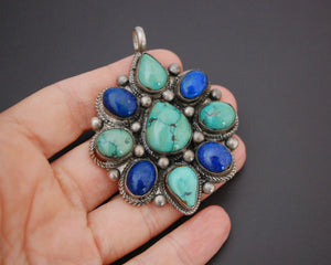 Large Nepali or Tibetan Turquoise Lapis Lazuli Pendant