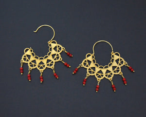Gilded Filigree Coral Hoop Earrings - Gilded over Sterling