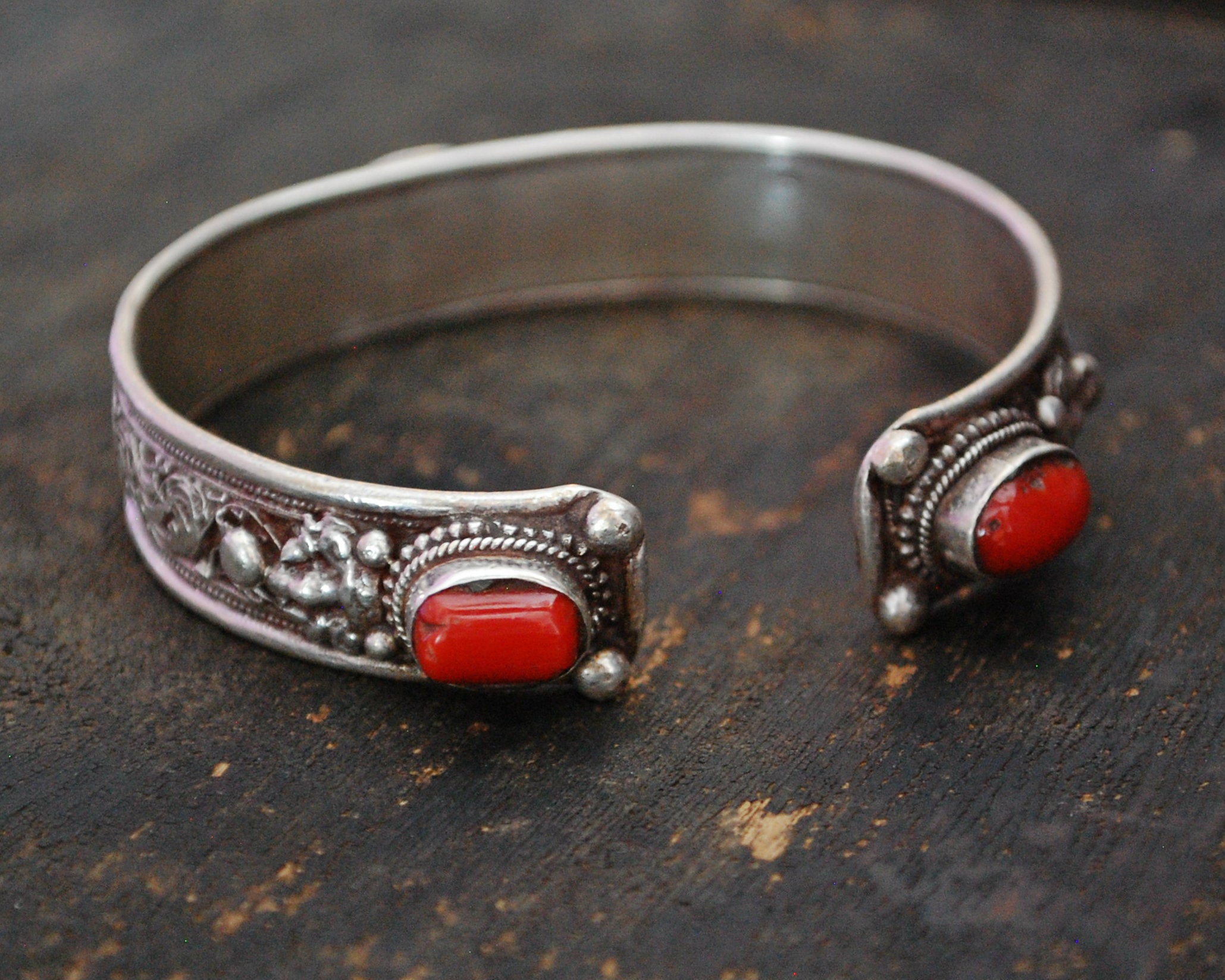 Nepali Turquoise Coral Filigree Cuff Bracelet