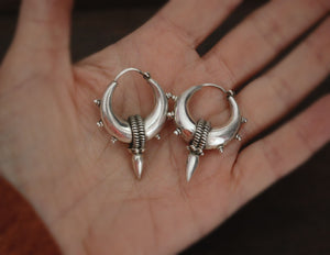 Ethnic Indian Sterling Silver Spike Hoop Earrings - MEDIUM