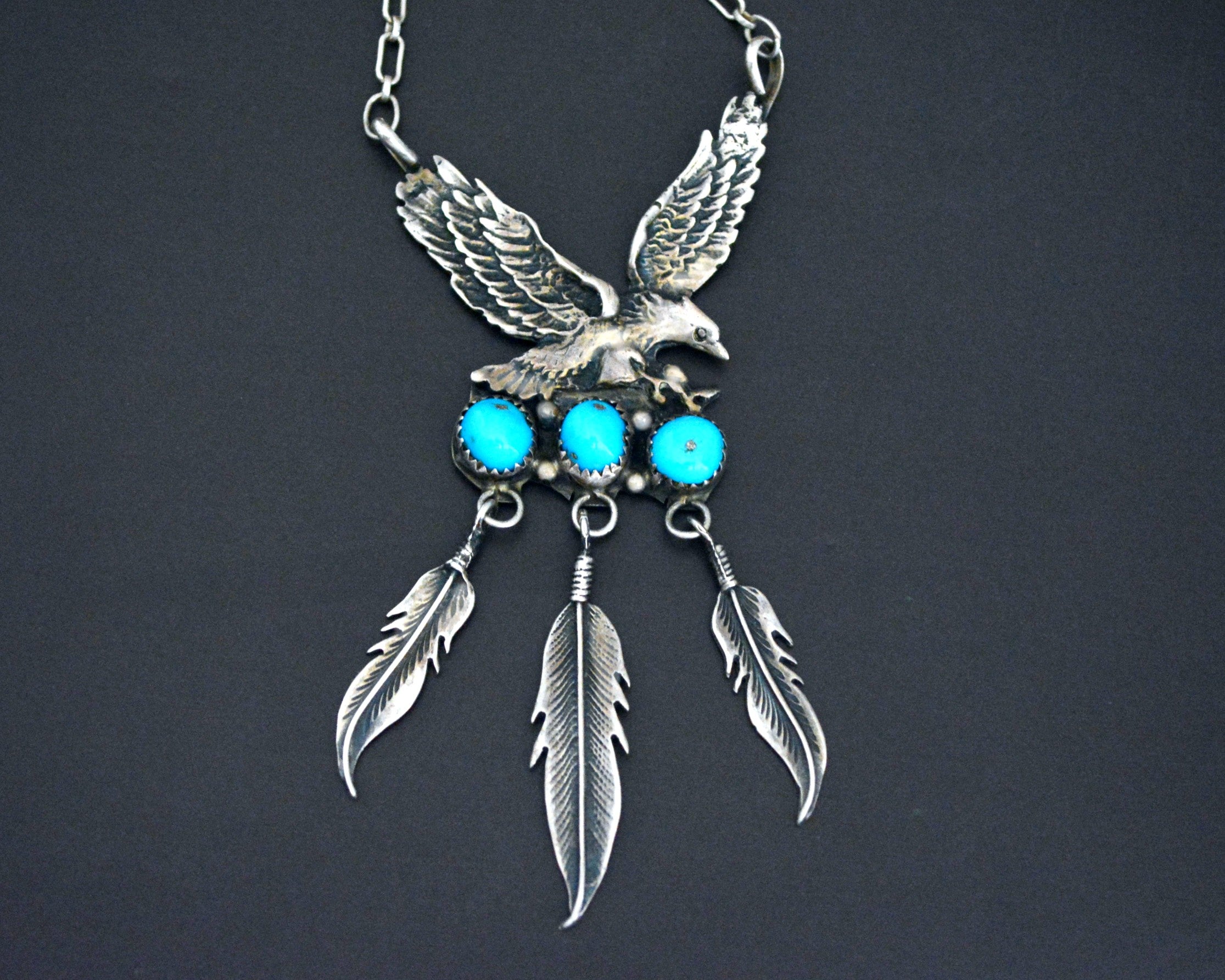 Navajo Eagle Turquoise Pendant Necklace