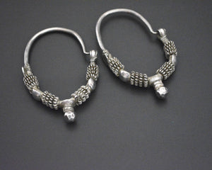 Old Large Gujarati Hoop Earrings - Old Silver