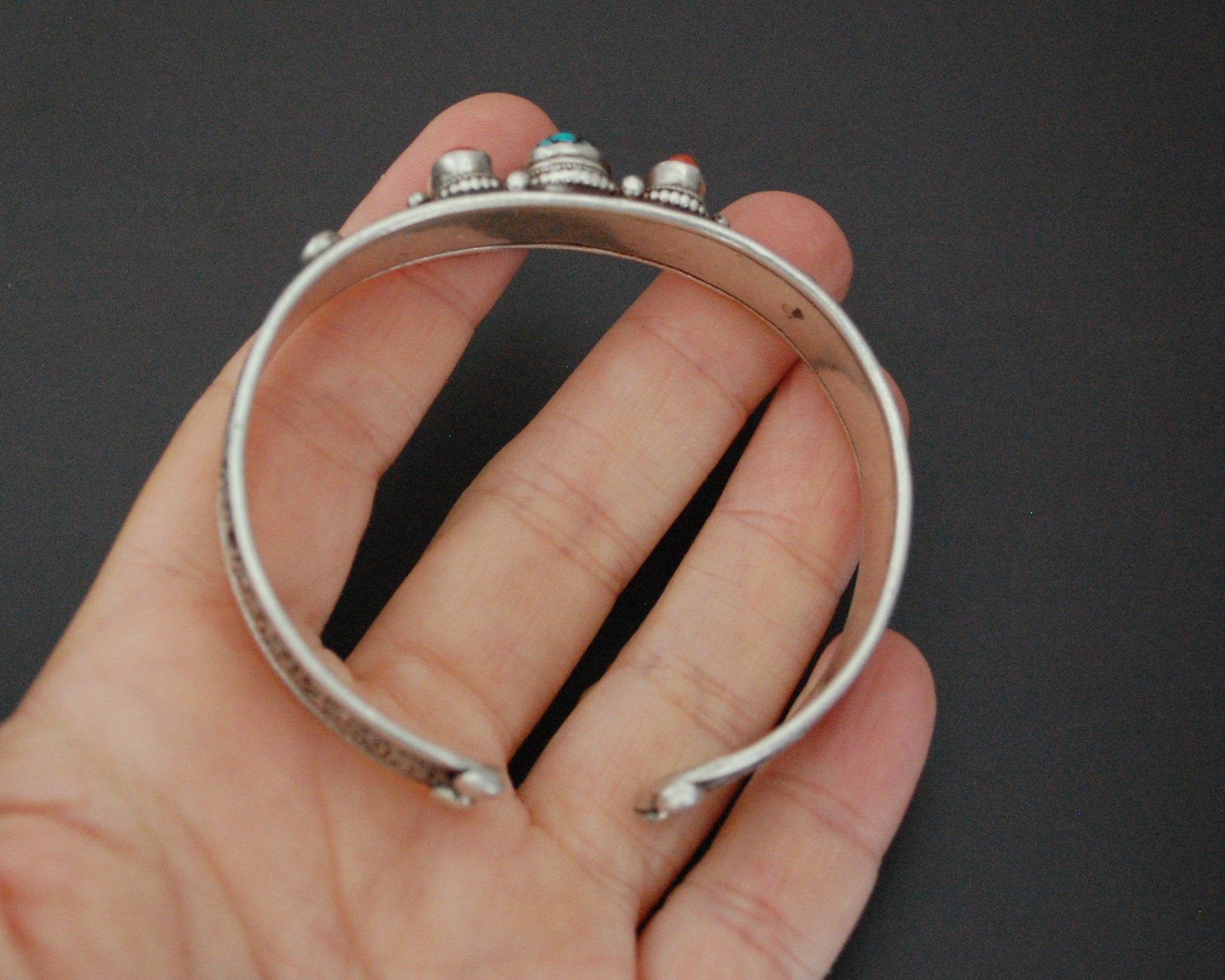 Nepali Turquoise Coral Cuff Bracelet with Filigree Work