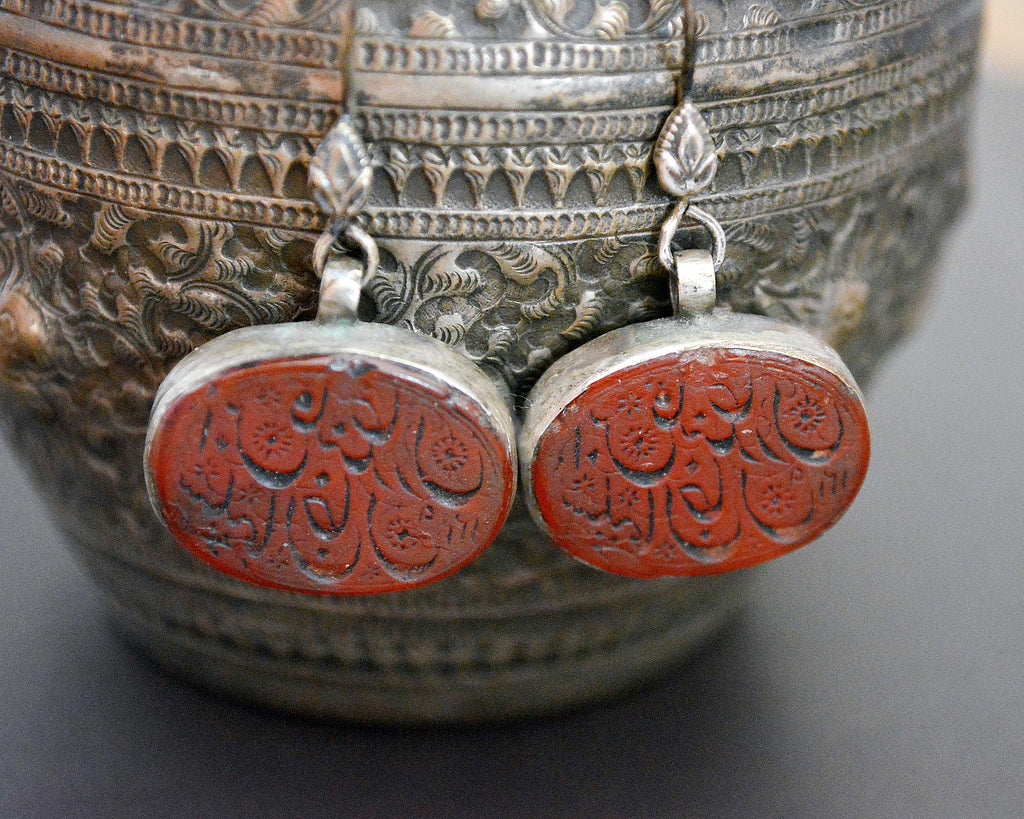 Carnelian Carved Dangle Earrings