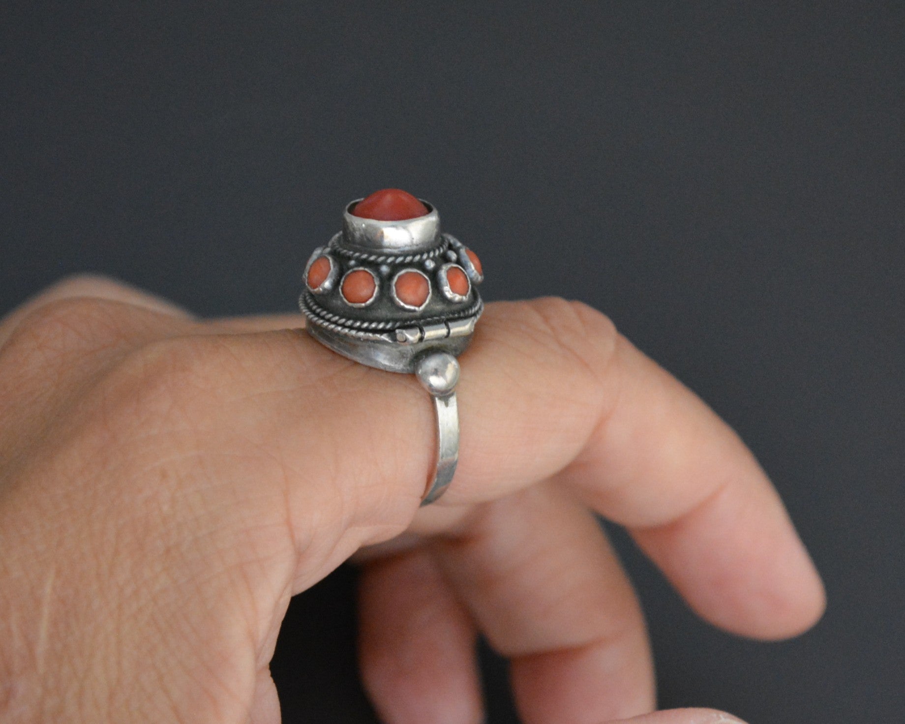 Openable Ethnic Coral Ring - Size 7