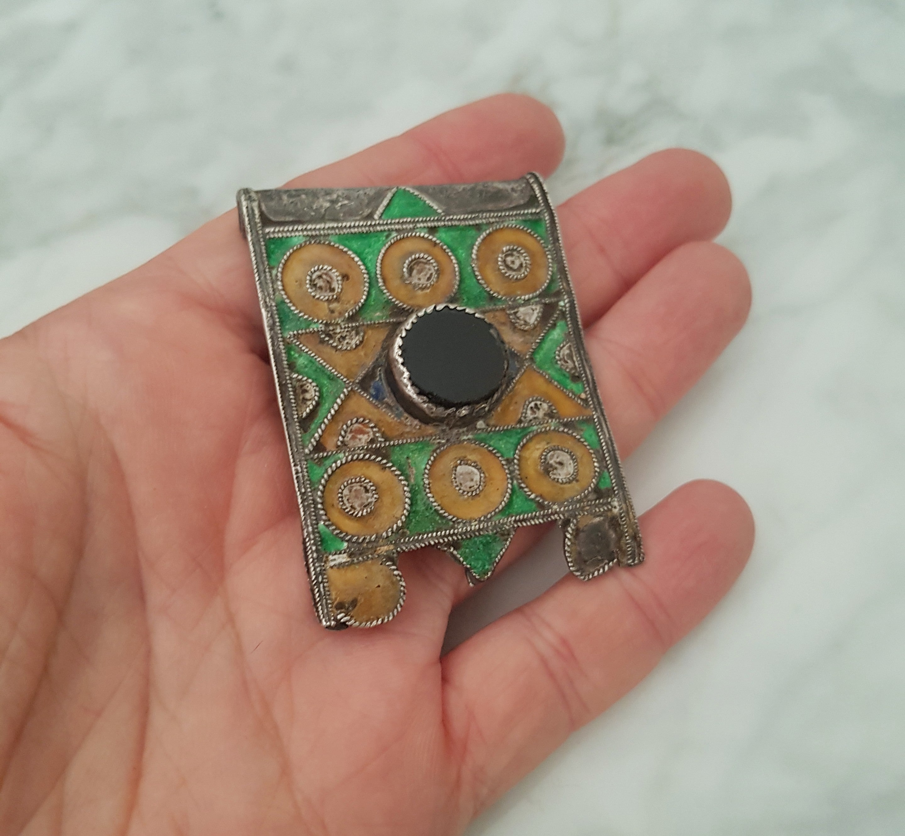 Old Berber Enamel Hirz Pendant