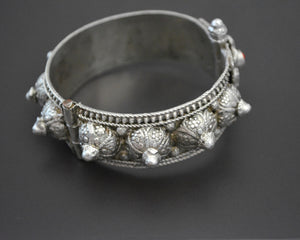 Yemeni Bedouin Silver Bracelet with Red Bead - Hinged - Small Size