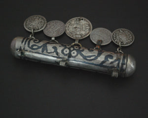 Antique Ottoman Niello Box Pendant with Coins