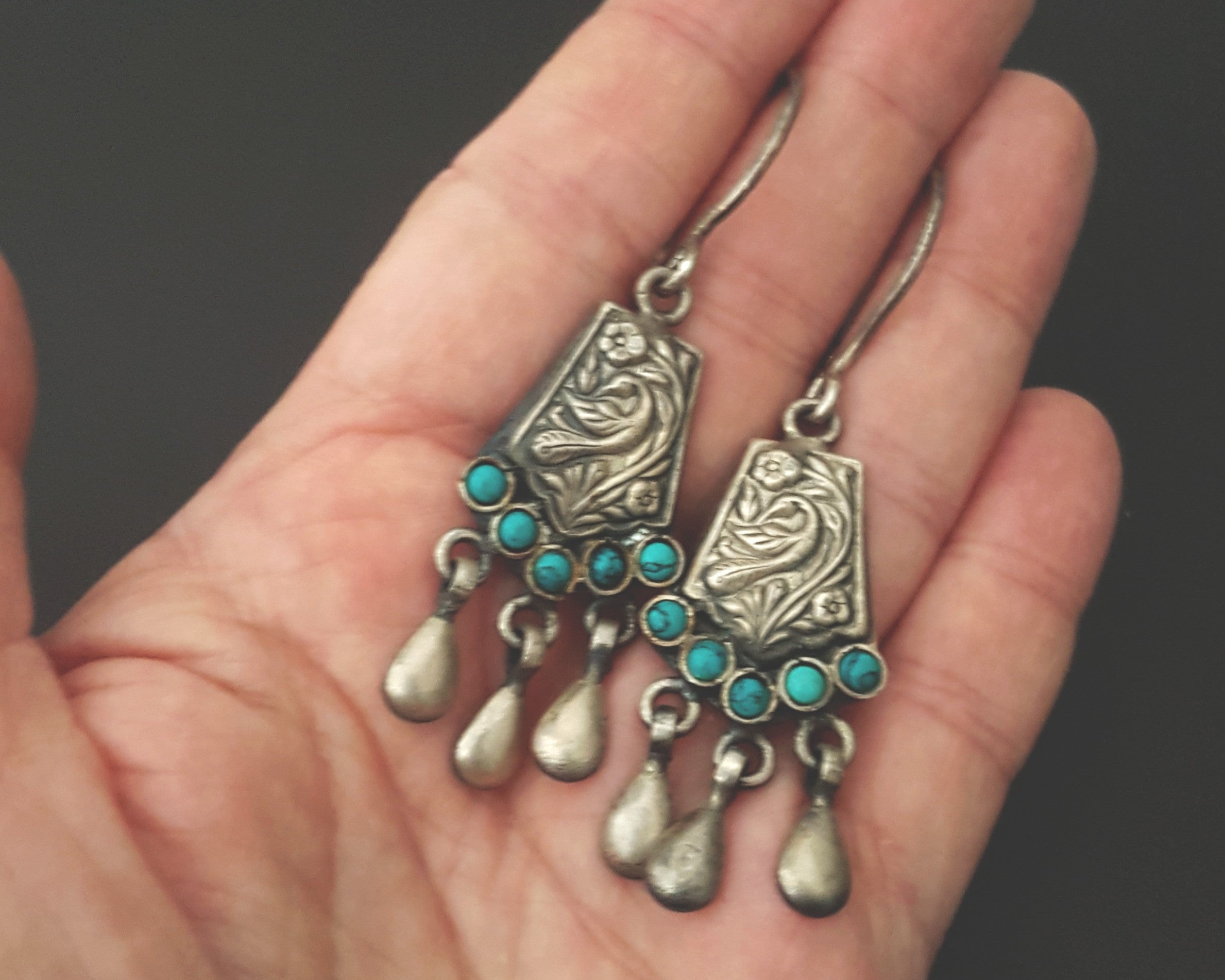 Rajasthani Turquoise Earrings with Dangles