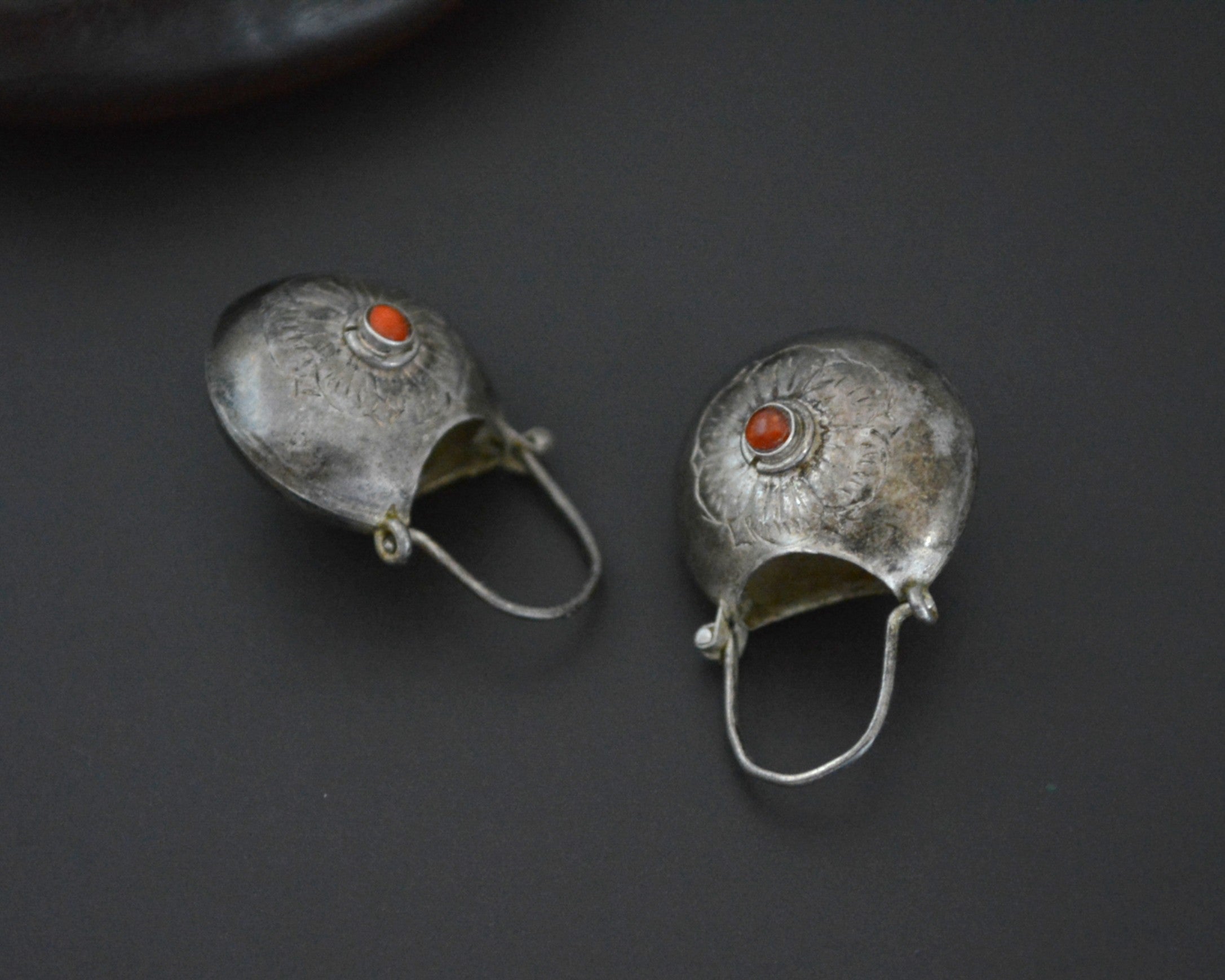 Reserved for A. - Nepali Coral Lotus Basket Earrings