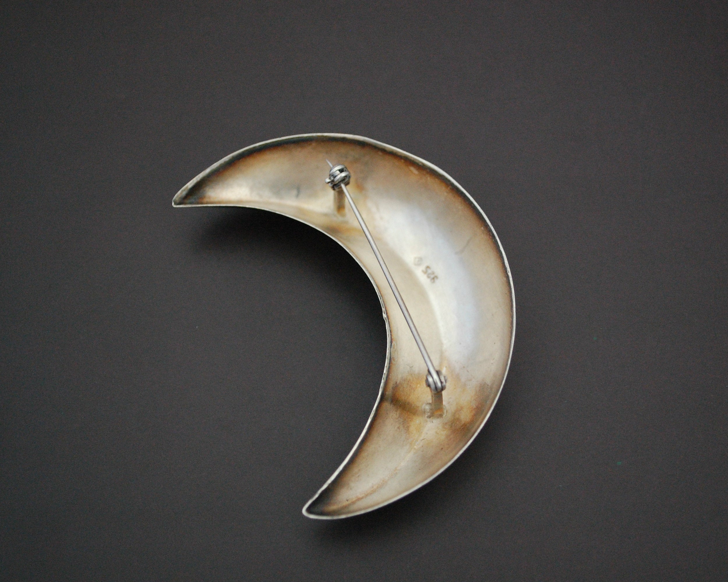 Large Sterling Silver Crescent Moon Brooch
