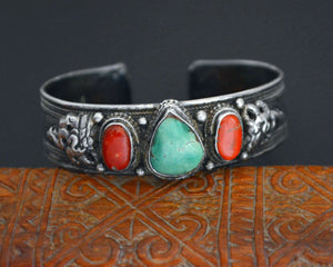 Nepali Turquoise Coral Cuff Bracelet