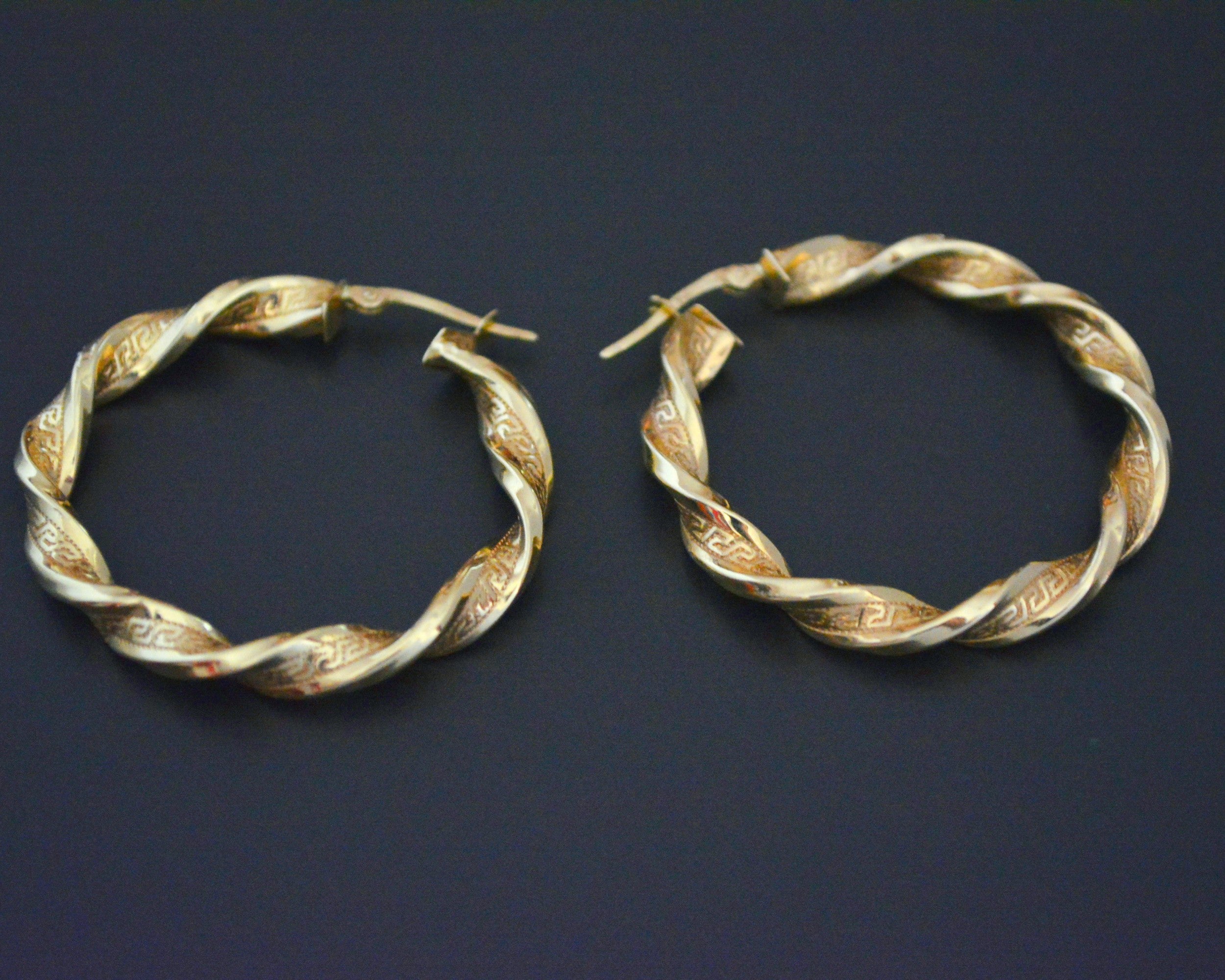 Large Twisted 14K Gold Hoop Earrings