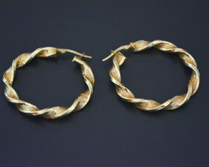 Large Twisted 14K Gold Hoop Earrings