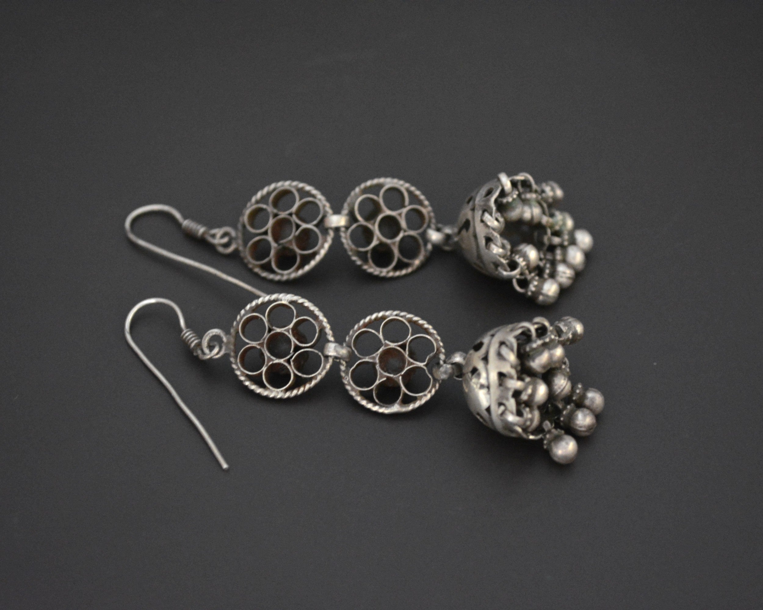 Indian Carnelian Jhumka Silver Earrings