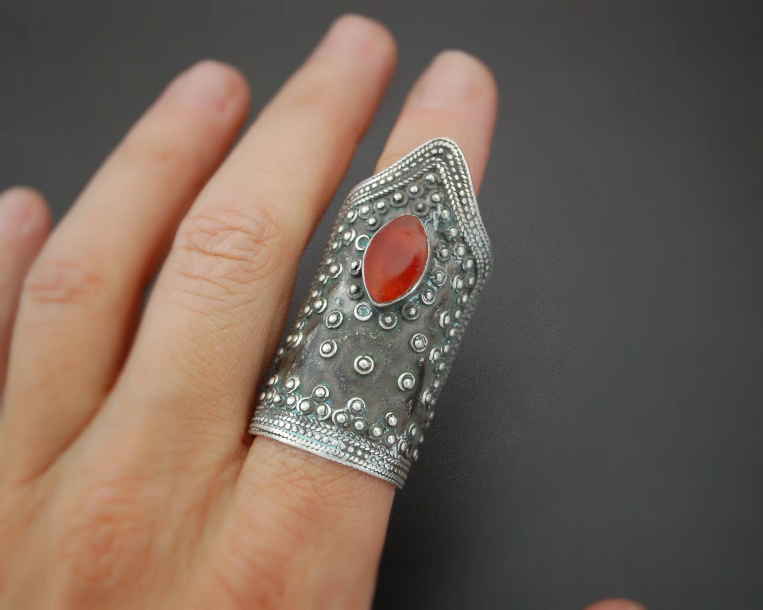 Ethnic Carnelian Ring with Open Band - Size 9.5 / 10