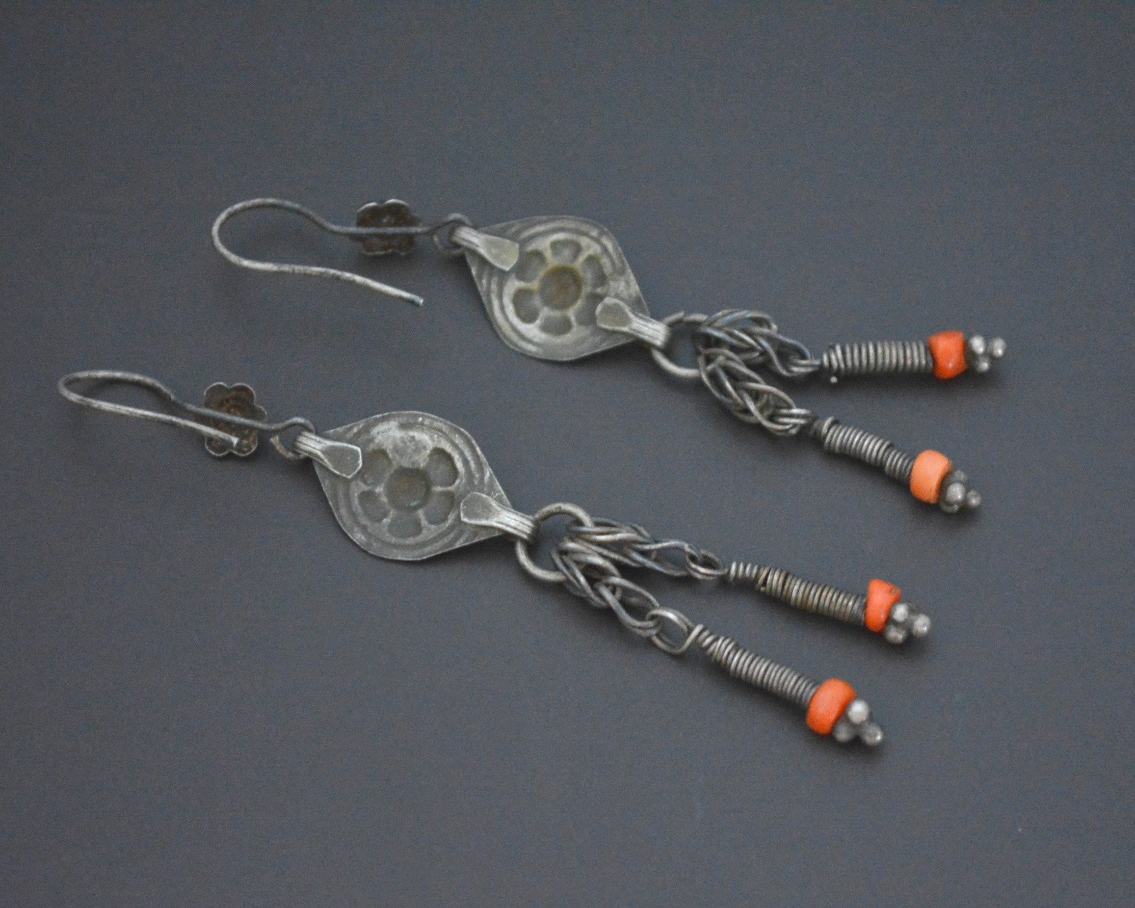 Uzbek Silver Coral Earrings