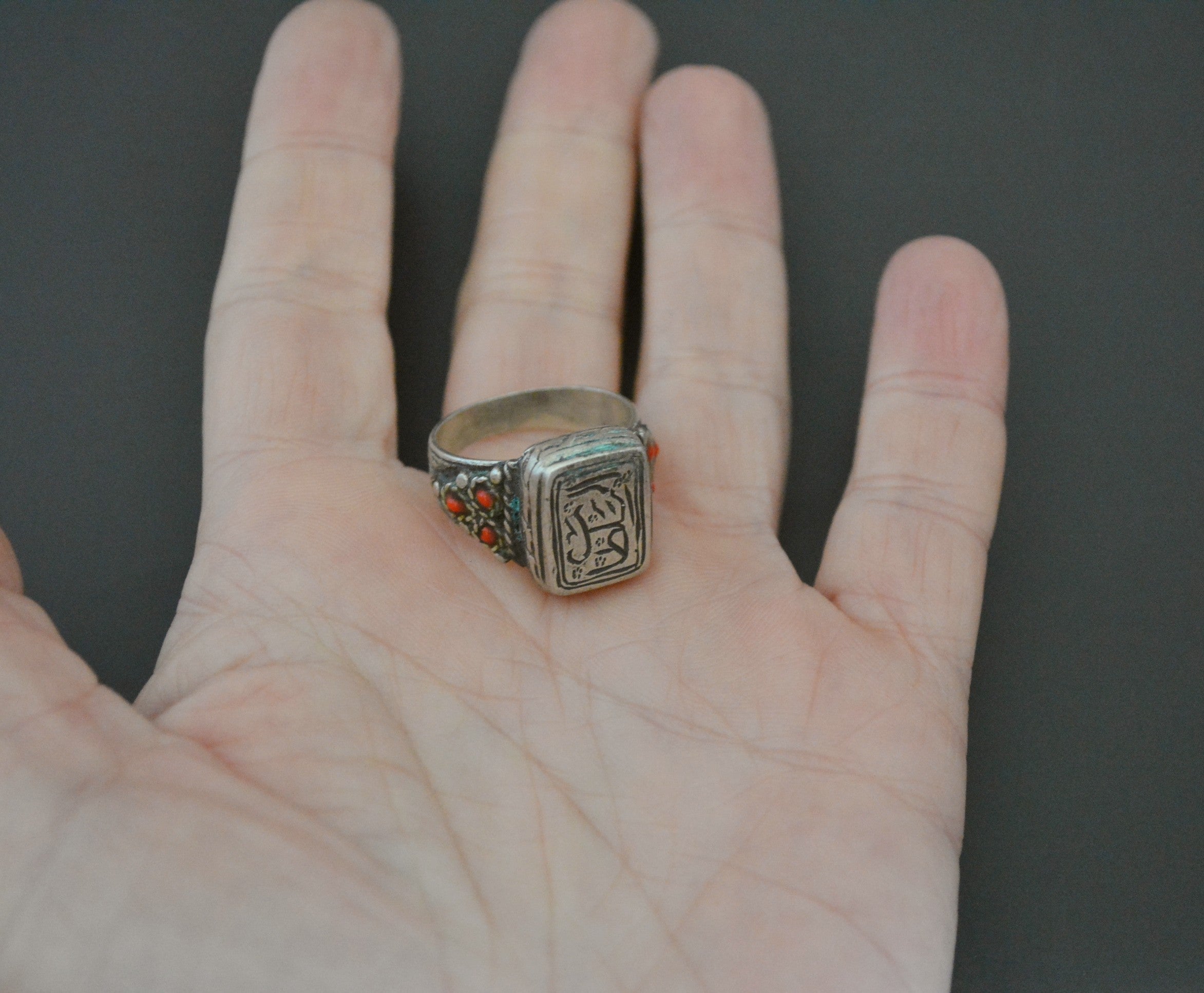 Afghani Ring with Red Glass - Size 8.5