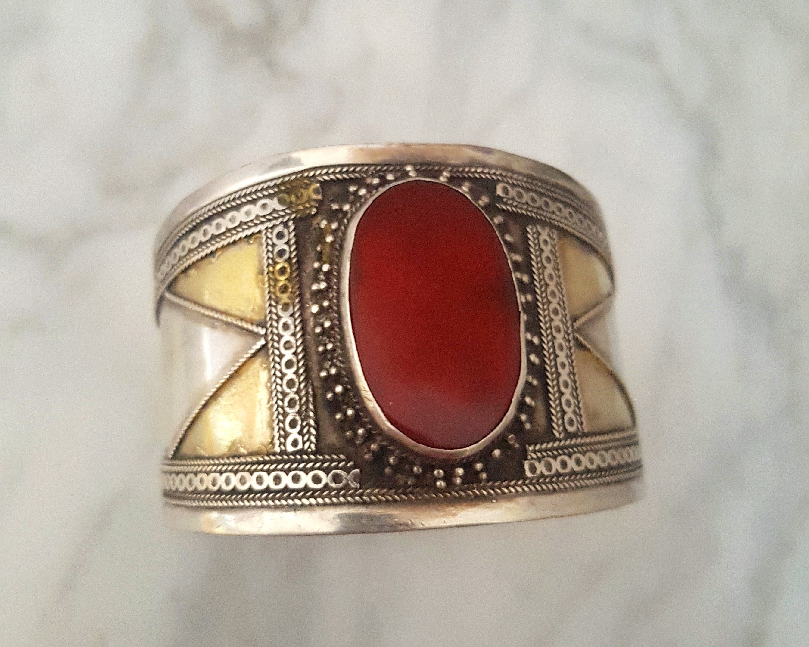 Turkmen Carnelian Gilded Cuff Bracelet