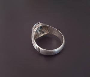 Afghani Silver Turquoise Ring - Size 8.5