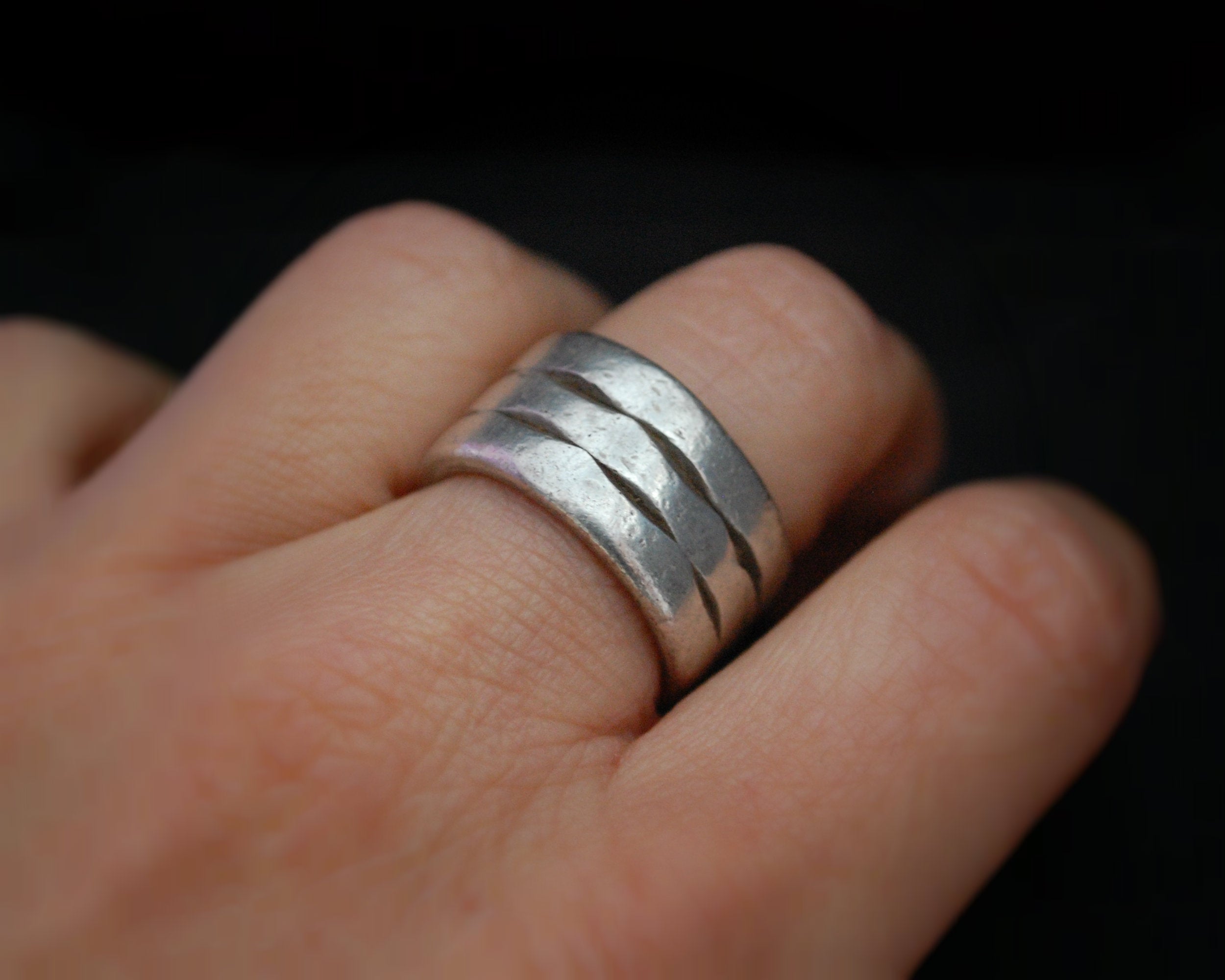 Old Indian Tribal Silver Band Ring - Size 5.5