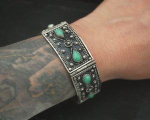 Ethnic Filigree Link Bracelet with Green Stones
