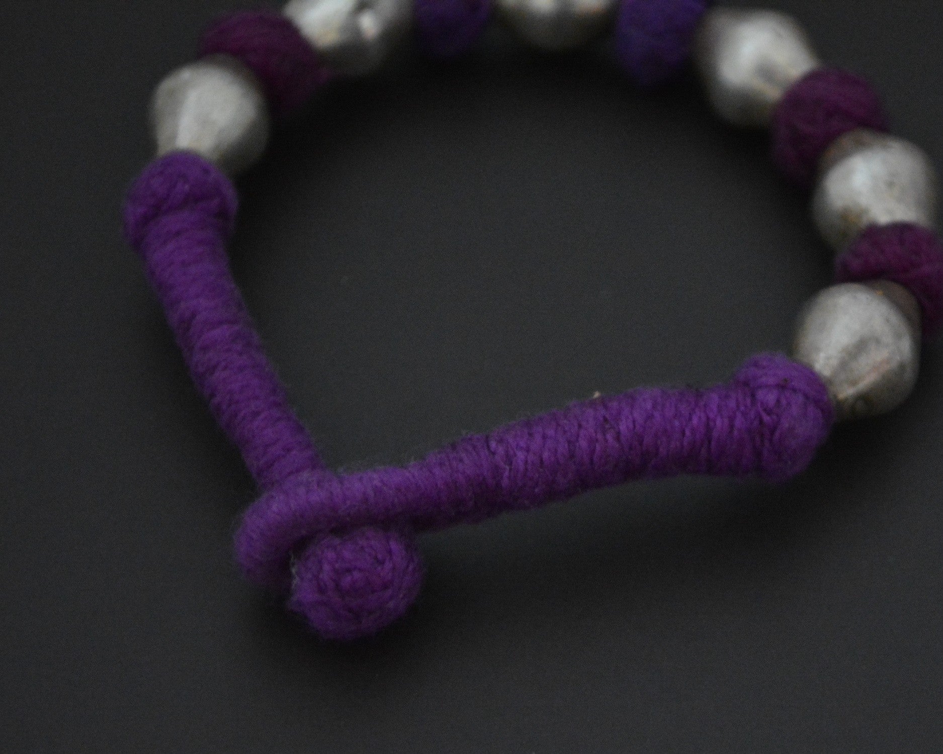 Rajasthani Silver Wax Beads Cotton Bracelet - Purple - SMALL