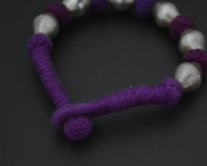 Rajasthani Silver Wax Beads Cotton Bracelet - Purple - SMALL