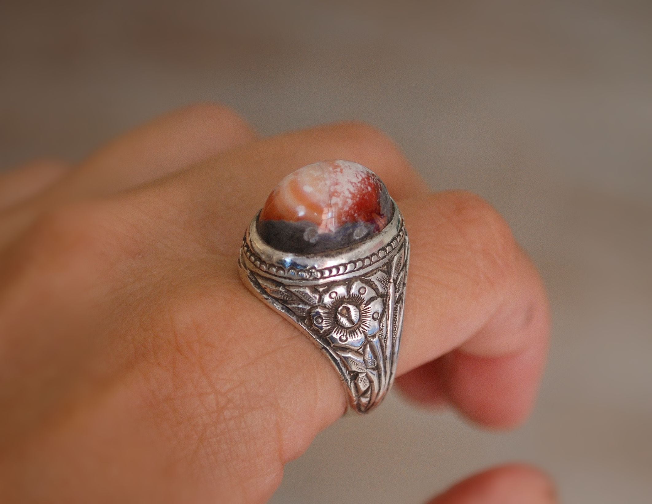 Old Afghan Agate Ring - Size 11