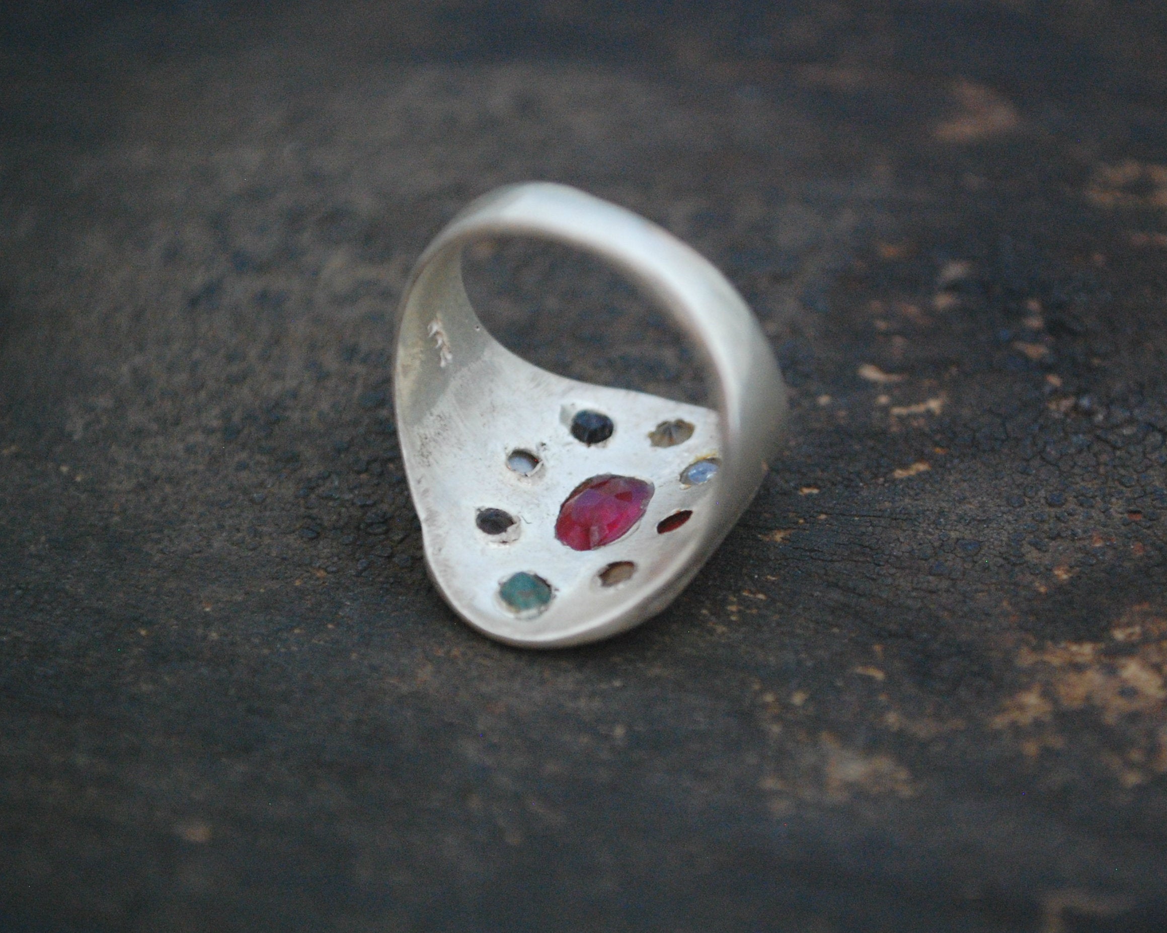 Indian Navaratna Nine Gemstone Astrology Ring - Size 8.5
