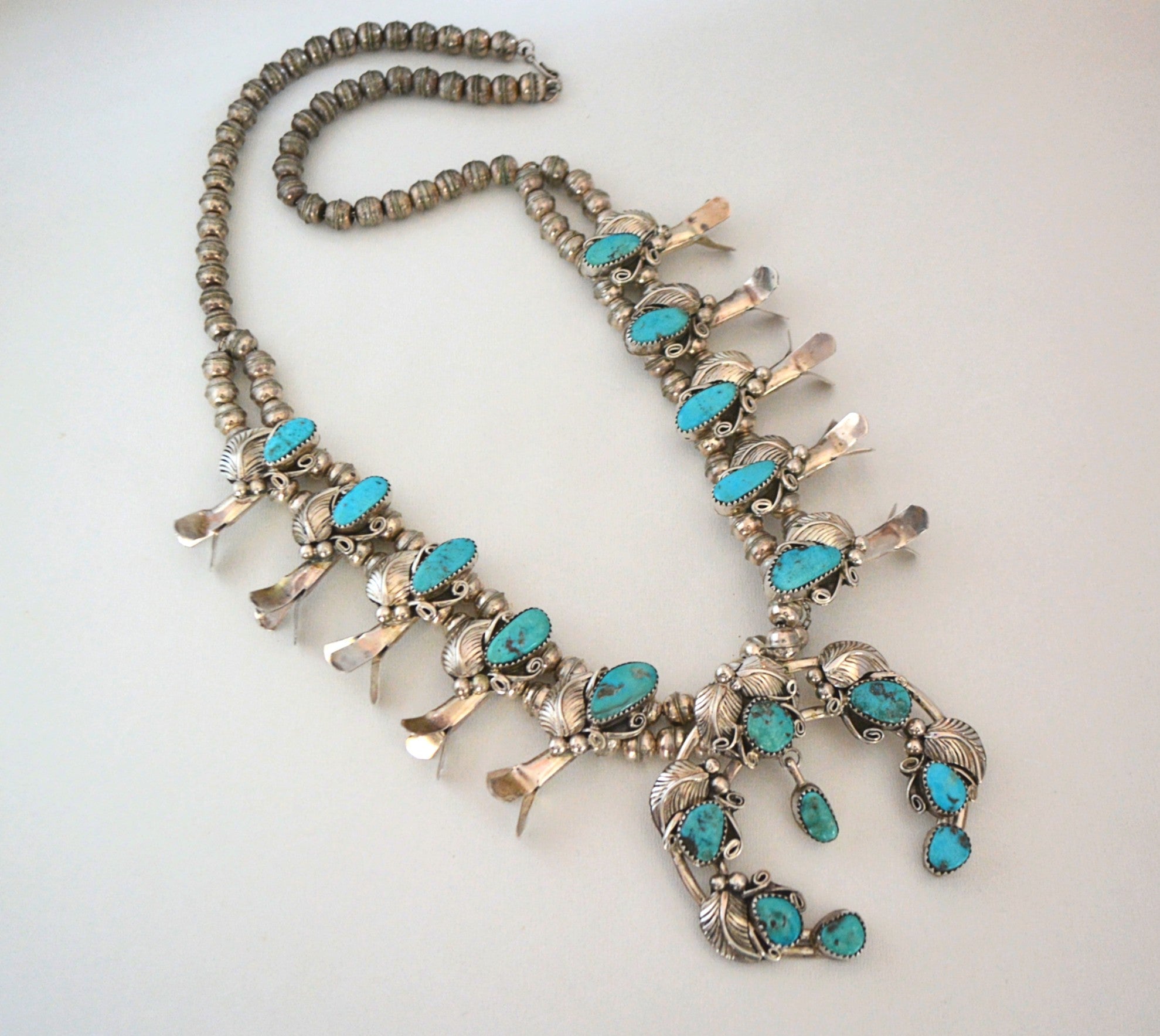 Reserved for I. - Second Payment - Native American Navajo Turquoise Squash Blossom Necklace