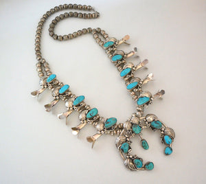 Reserved for I. - Second Payment - Native American Navajo Turquoise Squash Blossom Necklace