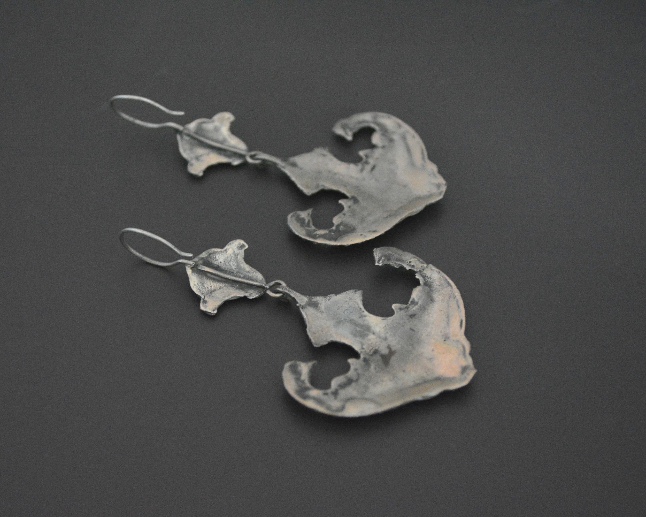 Afghani Peacock Silver Dangle Earrings