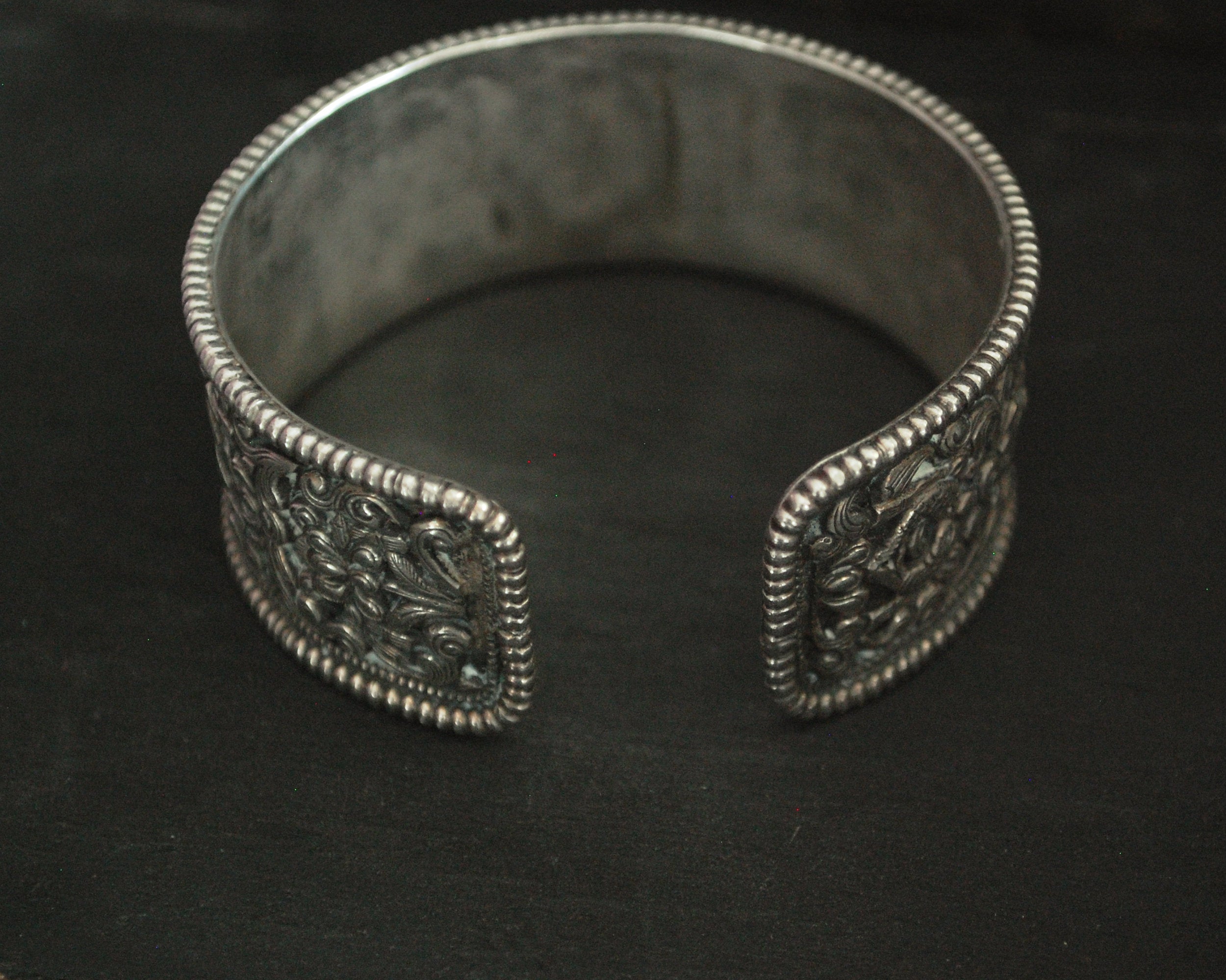 Fabulous Nepali Turquoise Repoussee Bracelet with Eight Auspicious Symbols