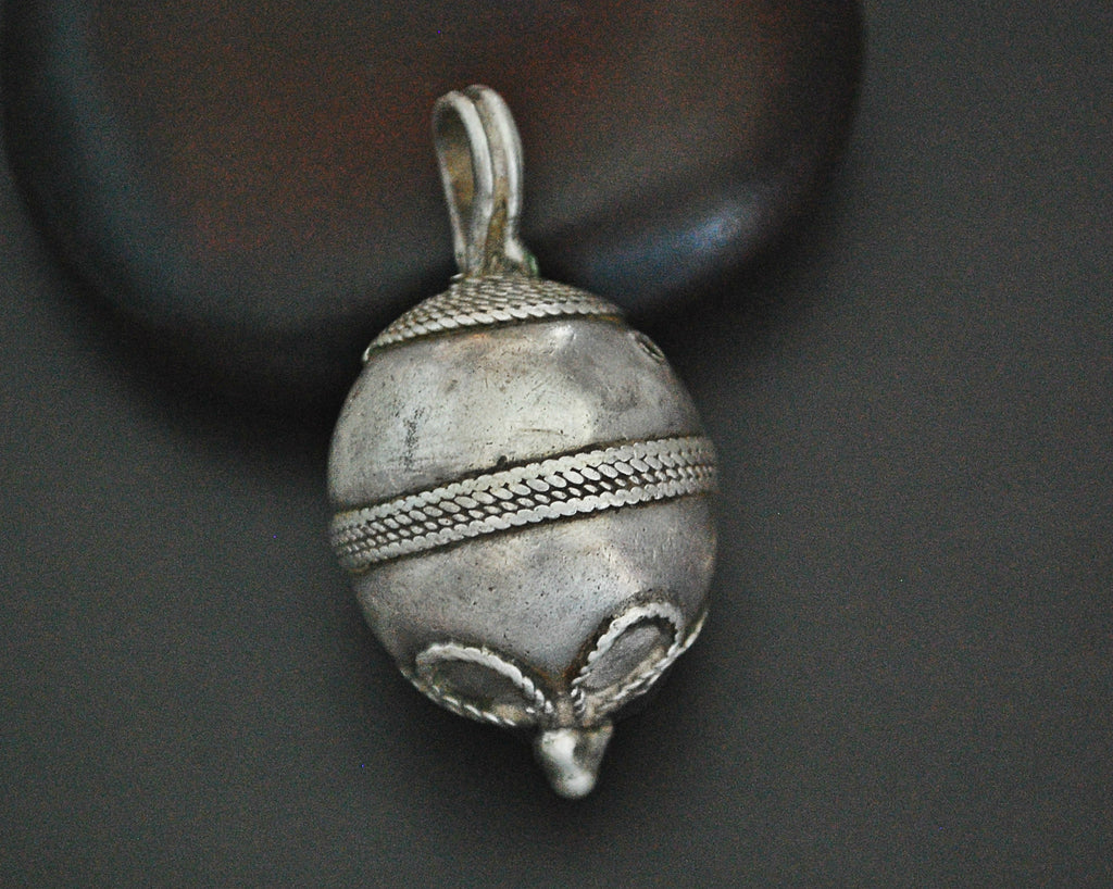 Turkmen Silver Bead Pendant - Large